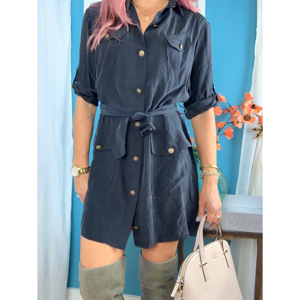 Rag & Bone Silk Long Sleeve Safari Shirt Dress